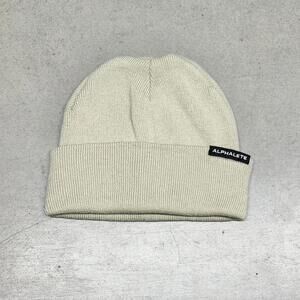 Alphalete Beanie Mens OSFM Cream Roll Up Workout Gym Activewear Winter